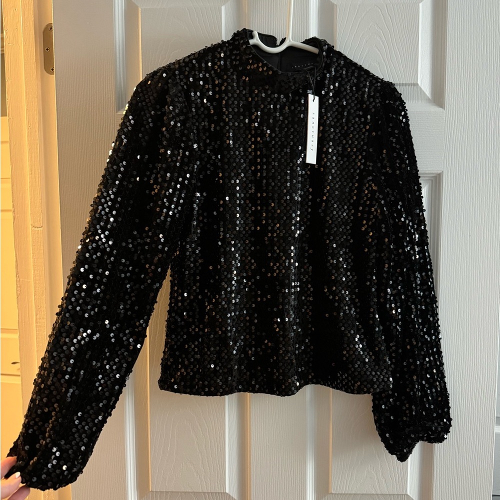 Sanctuary Sequined Top Long Sleeve Brand New W Tag Black Size Small